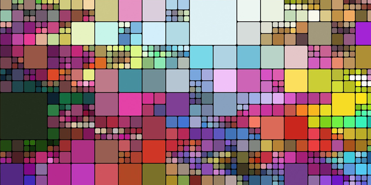 A collage of square shapes in a range of sizes
