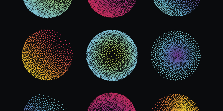 Circle shapes made of brightly coloured dots