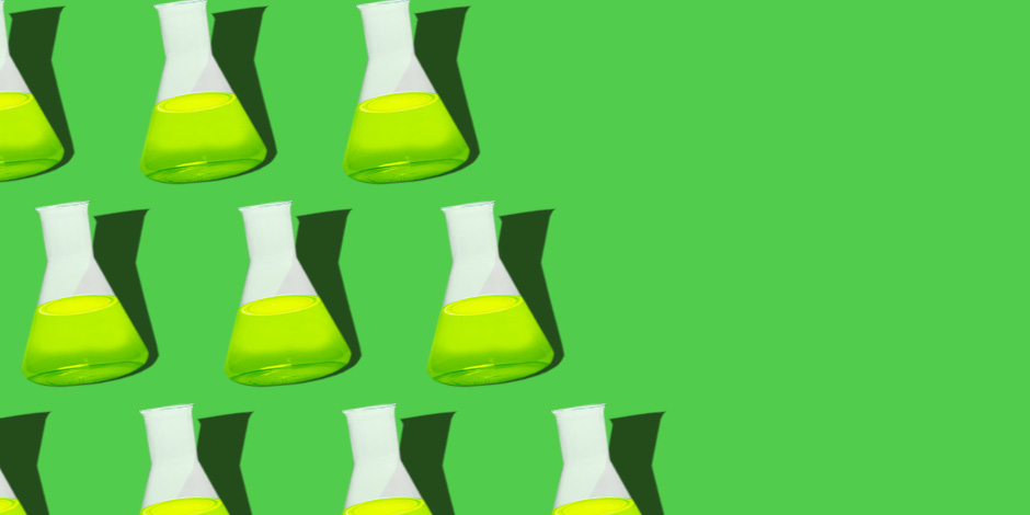 Science beaker pattern with hard shadow on a green background