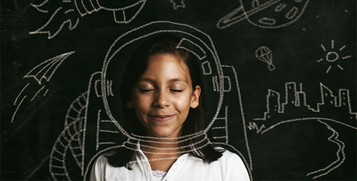 girl daydreaming of scientific possibilities 