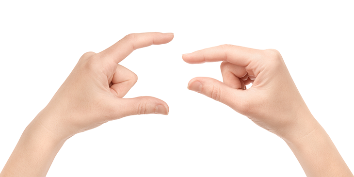 Pair of hands indicating different lengths with their forefinger and thumb