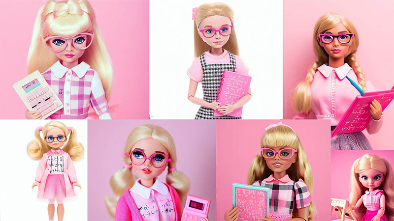 Seven different designs of a mathematical Barbie