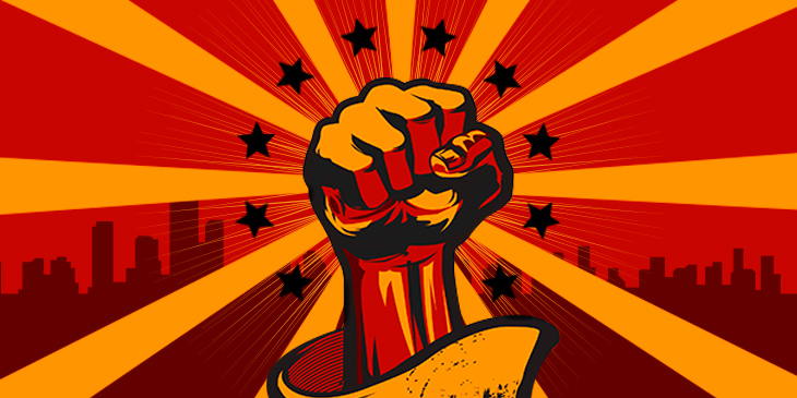 A fist surrounded by stars in a communist style