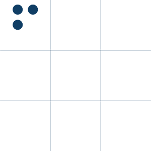 A 3x3 array with 3 dots in the top left corner