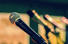 A microphone on a stand