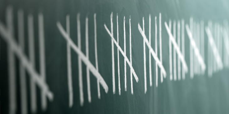 A blackboard with counting marks written in chalk written on it