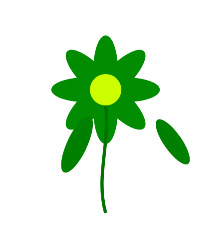 A simple drawn flower, with green petals and a yellow center. Two of the petals are falling off.