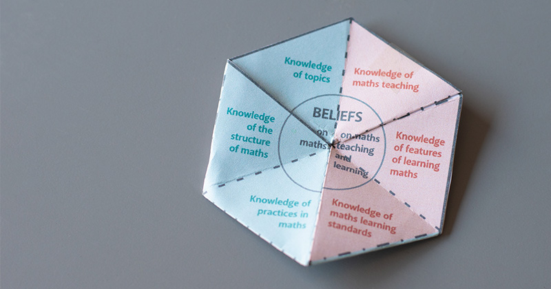 A hexaflexagon already made and taped together on a flat surface