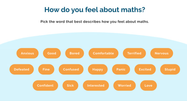 A range of answers to the question How do you feel about maths?