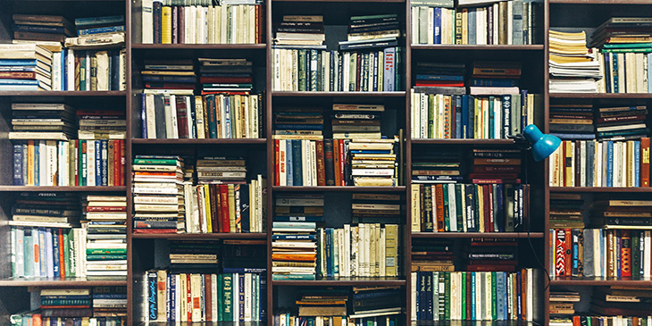 A range of book shelves filled with books