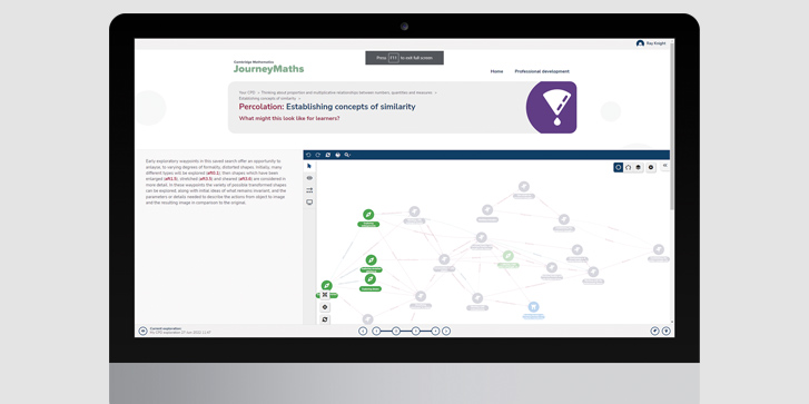 A mockup of the Cambridge Mathematics JourneyMaths website on a computer