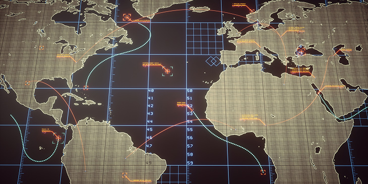 A world map with tactical infomation displayed