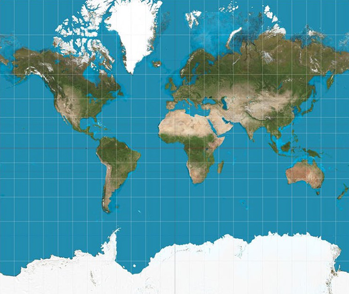 A map showing longitude and latitude lines