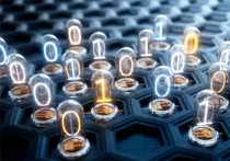 A range of LED bulbs, some lit to show the number 0 and some to show the number 1